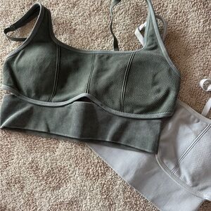 Offline by Aerie Ribbed Sports Bra Set - Olive and Light Blue